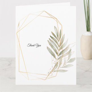 Cartão De Agradecimento Elegante Verde Dourado Geométrico Casamento Agrade