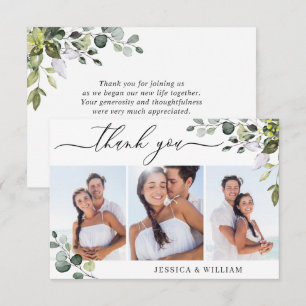 Cartão De Agradecimento Elegante Verde Eucalipto 3 FOTO Casamento