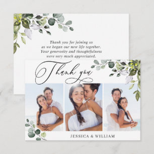 Cartão De Agradecimento Elegante Verde Eucalipto 3 FOTO Casamento