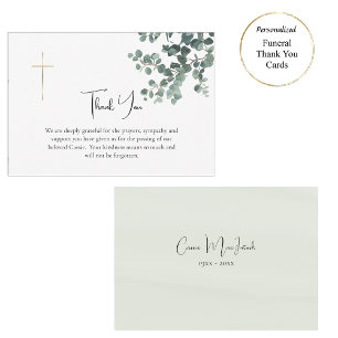 Cartão De Agradecimento Elegante Verde Eucalipto Funeral Católico