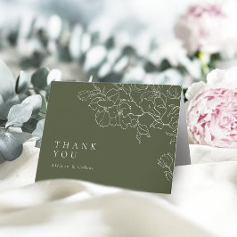 Cartão De Agradecimento Elegante Verde Salvia casamento floral desenhado à