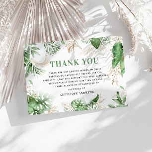 Cartão De Agradecimento Elegante Verde tropical e simpatia Dourada