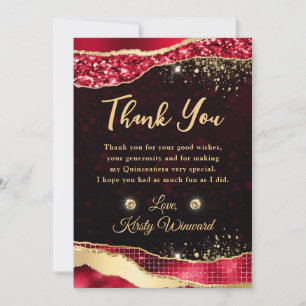 Cartão De Agradecimento Elegante Vermelho e Dourado Brilho Glam Lágrimas Q