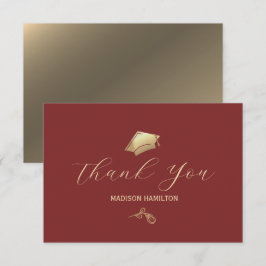 Cartão De Agradecimento Elegante Vermelho Profundo e Festa de formatura Do