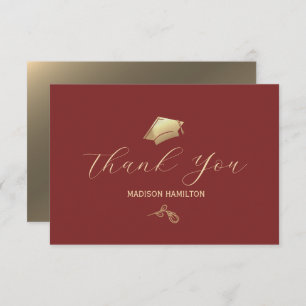 Cartão De Agradecimento Elegante Vermelho Profundo e Festa de formatura Do