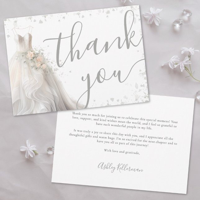 Cartão De Agradecimento Elegante vestido de noiva Chá de noiva (Elegant Wedding Dress Bridal Shower Thank You Card)
