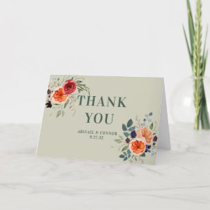 Cartão De Agradecimento Elegante Vintage Boho Red Orange Cinza