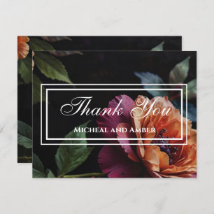 Cartão De Agradecimento Elegante vintage peachy red floral boho