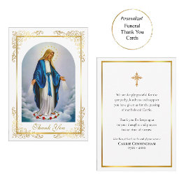 Cartão De Agradecimento Elegante Virgem Maria de Quadro Dourado Rosa Funer
