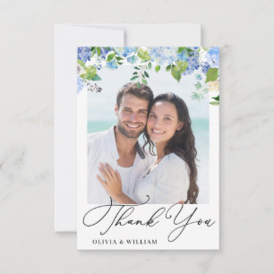 Cartão De Agradecimento Elegante Watercolor Blue Hydrangea Foto