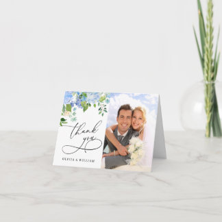 Cartão De Agradecimento Elegante Watercolor Blue Hydrangea Foto Floral