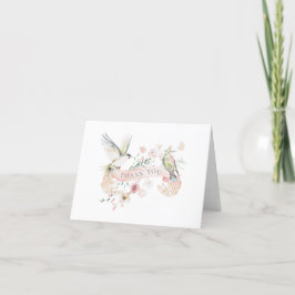 Cartão De Agradecimento Elegante Watercolor Floral Birds Hummingbird