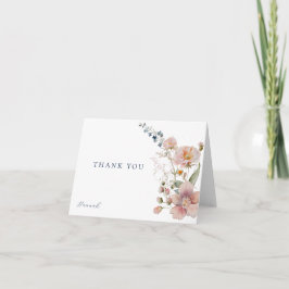 Cartão De Agradecimento Elegante Watercolor Flores Selvagens Obrigado