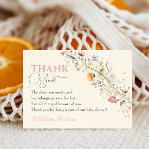 Cartão De Agradecimento Elegante Wildflower Boho Floral Chá de fraldas