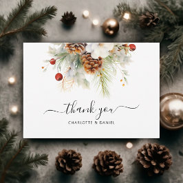 Cartão De Agradecimento Elegante Winter Evergreen & Rowan Wedding