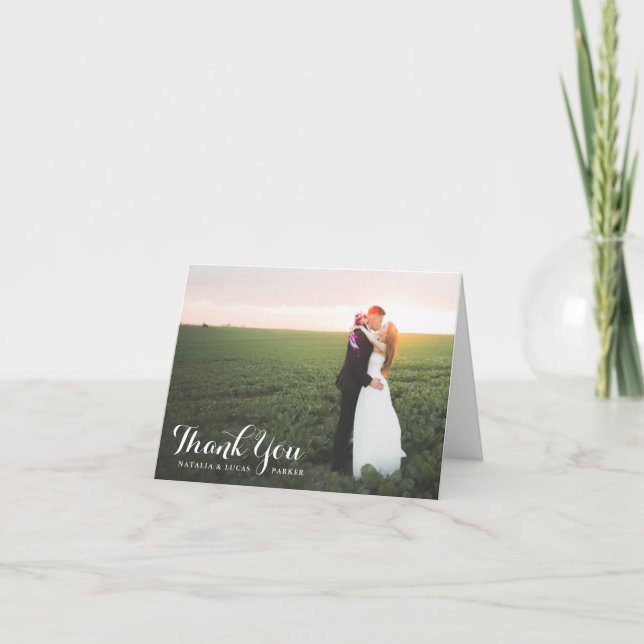 Cartão De Agradecimento Elegantemente Escrito Foto Casamento Obrigado | Br (Frente)