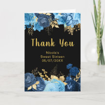 Elegantes Flores Azuis e Douradas Sweet Sixteen