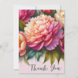 Cartão De Agradecimento Elegantes Peônias Presente Floral Rosa