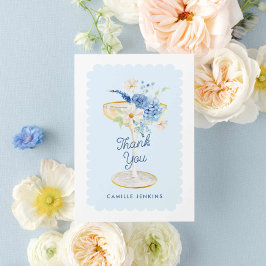 Cartão De Agradecimento Elegantes Pétalas Azuis e Chá de Noiva Prosecco