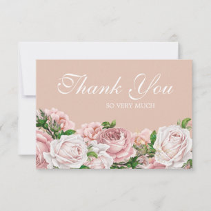 Cartão De Agradecimento Elegantes Rosas Cor-de-Rosa Vintage Obrigado