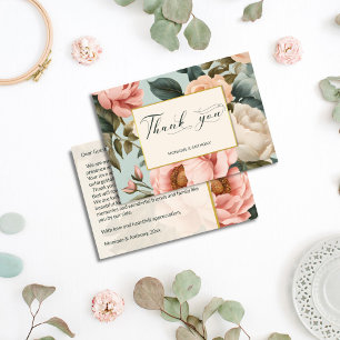 Cartão De Agradecimento Elegantes rosas peônia cor de pêssego chique vinta