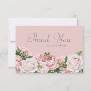 Cartão De Agradecimento Elegantes Rosas Rosa Bege Casamento Obrigado