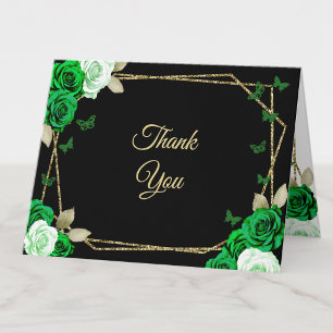 Cartão De Agradecimento Elegantes Rosas Verdes Ouro Preto 18º Aniversário