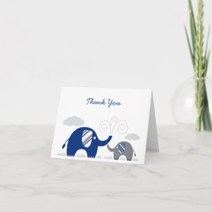 Cartão De Agradecimento Elephant Navy Blue Gray Baby Shower Thank You