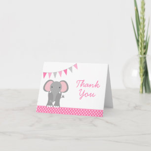 Cartão De Agradecimento Elephant Pink Polka Dot Banner Thank You