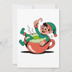 Cartão De Agradecimento Elf levando uma Matcha Bathtub para o Natal Elf