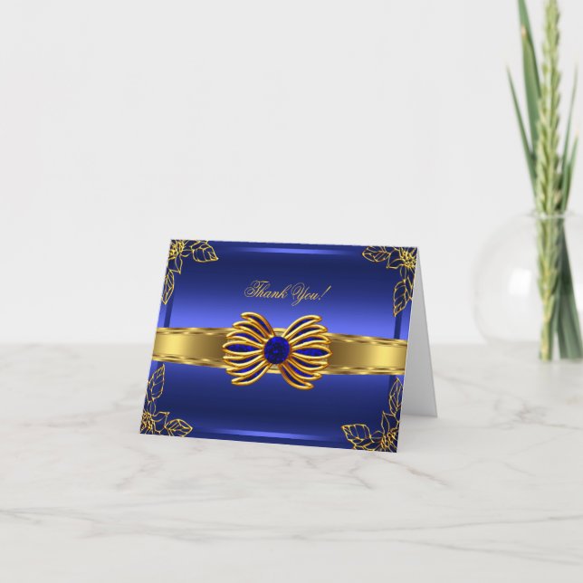 Cartão de Agradecimento Elite Azul Dourado Elegant (Frente)