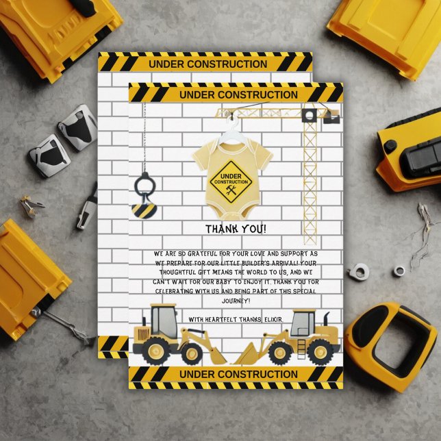 Cartão De Agradecimento Em Construção Chá de fraldas De Roupas De Bebê (Criador carregado)