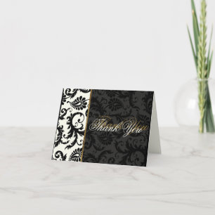 Cartão de Agradecimento em Damask Marfim, Dourado 