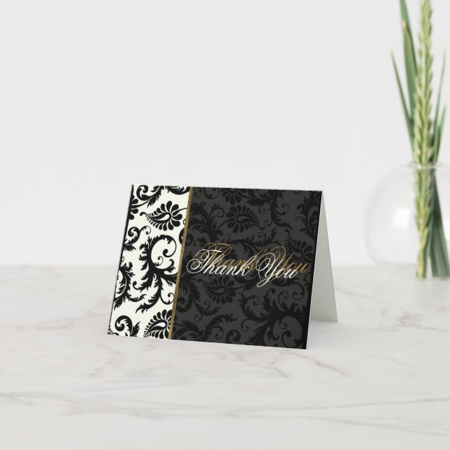 Cartão de Agradecimento em Damask Marfim, Dourado  (Frente)