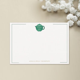 Cartão De Agradecimento Emerald Dourado Tea Pote Elegante Bridal