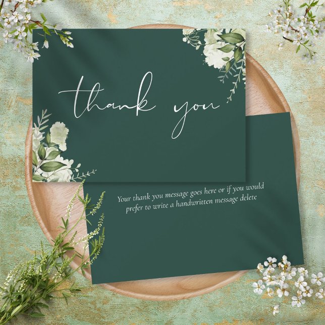 Cartão De Agradecimento Emerald Green Botanical Floral Elegante (Emerald Green Botanical Floral Elegant Script Thank You Card)