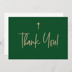 Cartão De Agradecimento Emerald Green Cross Boy name First communion
