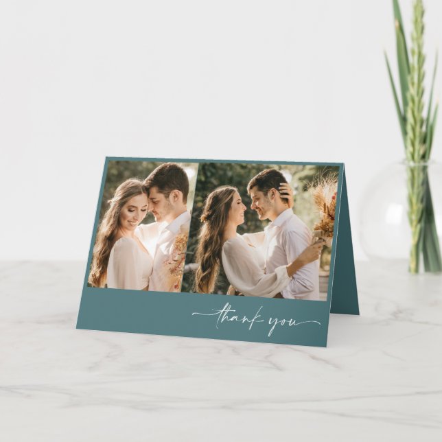 Cartão De Agradecimento Emerald Green - Duas Fotografias Elegantes - Obrig (Frente)