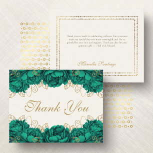 Cartão De Agradecimento Emerald Green Elegante Floral Quinceanera