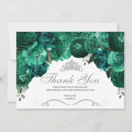 Cartão De Agradecimento Emerald Green Floral Quinceanera Obrigado