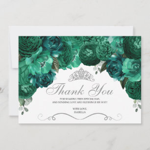 Cartão De Agradecimento Emerald Green Floral Quinceanera Obrigado