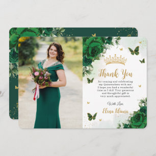 Cartão De Agradecimento Emerald Green Floral Quinceañera Sweet 16 Foto