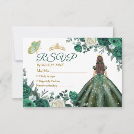 Cartão De Agradecimento Emerald Green Vestida Quinceañera Crown RSVP Card