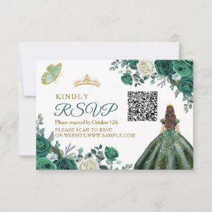 Cartão De Agradecimento Emerald Green Vresses Quinceañera QR RSVP Card