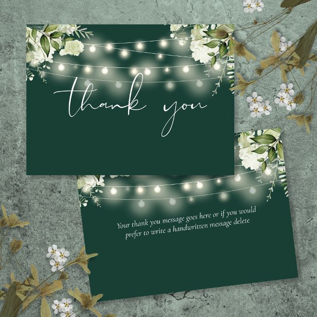Cartão De Agradecimento Emerald Greenery Floral String Lights (Emerald Greenery Floral String Lights Thank You Card)