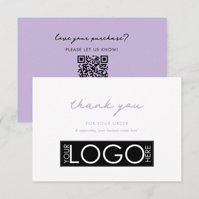 Cartão De Agradecimento Empresa Personalizada Obrigado Logotipo Roxo (Frente/Verso)