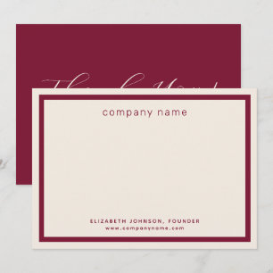Cartão De Agradecimento Empresarial Moderno Burgundy Creme