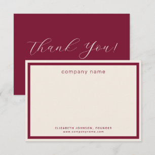 Cartão De Agradecimento Empresarial Moderno Burgundy Creme