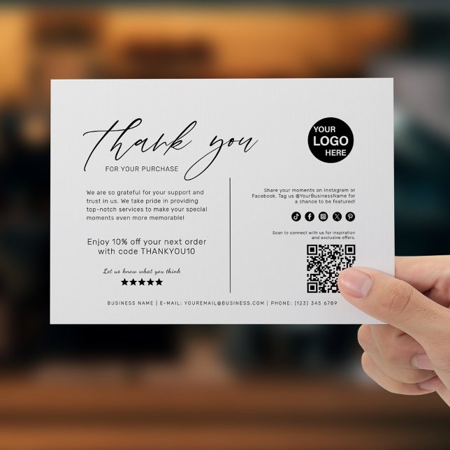 Cartão De Agradecimento Empresas Mínimas Pretas E Brancas Modernas (Small Business Thank You Card)