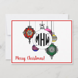 Cartão De Agradecimento Enfeites de Natal DIY BG Monograma de Círculo Pret